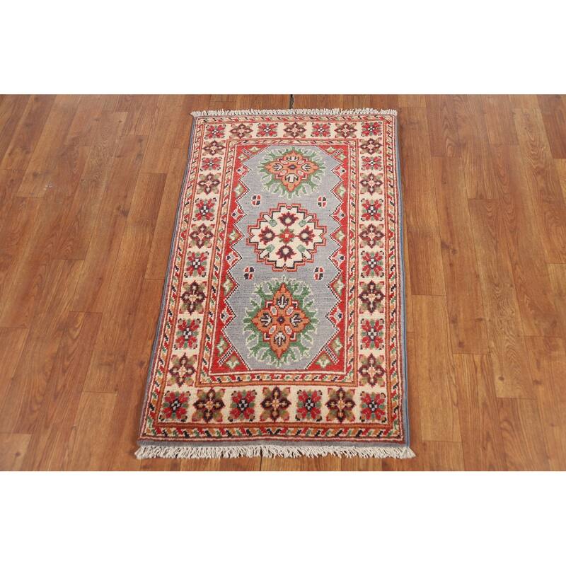 Geometric Kazak Accent Rug Handmade Traditional Wool Carpet - 2'0" x 3'0"