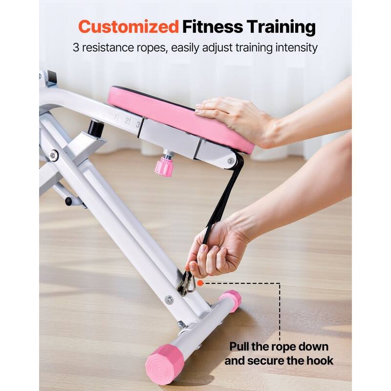 Pink-White Steel Deep Squat Training Machine with Adjustable Seat and Resistance Bands - 35.4 x 22.8 x 44.1 in