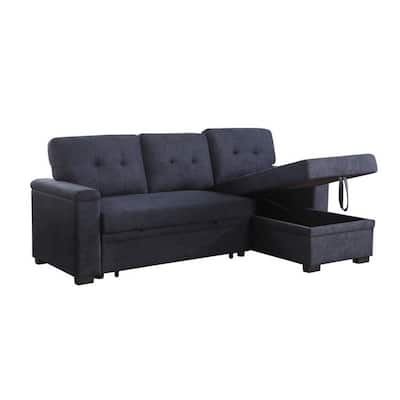 Lusy 85 Inch Reversible Sleeper Sectional Sofa, Storage Chaise, Dark Gray