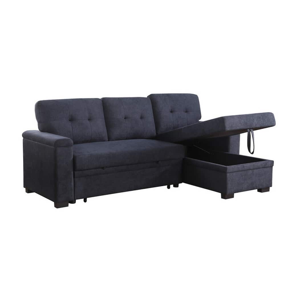 Lusy 85 Inch Reversible Sleeper Sectional Sofa, Storage Chaise, Dark Gray