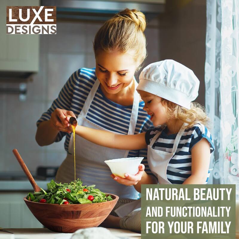 Wooden Salad Bowl Set - Food Safe & Sustainable Decorative Bowl - Wood Bowl for Fruits & Salads