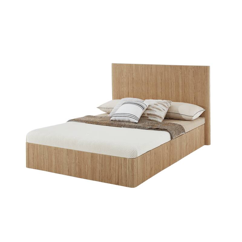 Queen Size Lift Up Storage Bed Frame, Wooden Corrugated Curved Lines, Hydraulic Storage/No Box Spring Needed