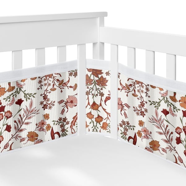 slide 2 of 6, Sweet Jojo Designs + BreathableBaby Breathable Mesh Crib Liner Ivory Orange Boho Vintage Floral Girl Bohemian Leaves