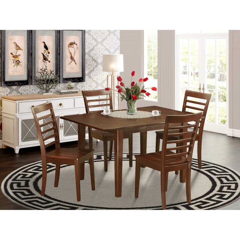 HomeStock 5-Pc Mahogany Finish Solid Wood Top - Dining Room Set - Seats 4