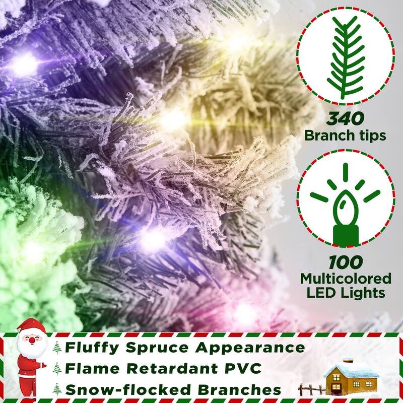 Yaheetech Pre-lit 4.5ft/6ft/7/5ft/9ft Flocked Artificial Christmas Tree with Foldable Stand, Green