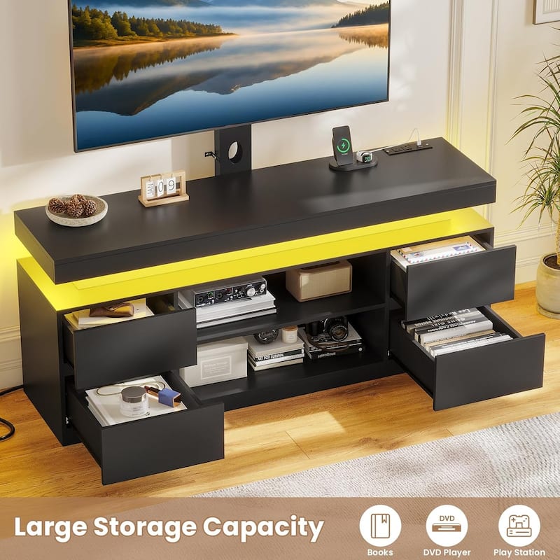 LED TV Stand with Mount Power Outlet TV Mount for 32 to 75 in TVs Drawers