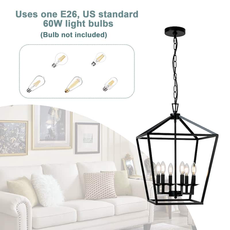 6 Matte Black Light Pendant - 16"x16"x24"