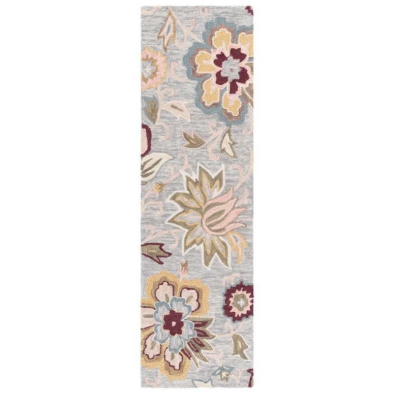 SAFAVIEH Handmade Blossom Katerinka Wool Rug - 2'3" x 8' Runner - Grey/Light Pink