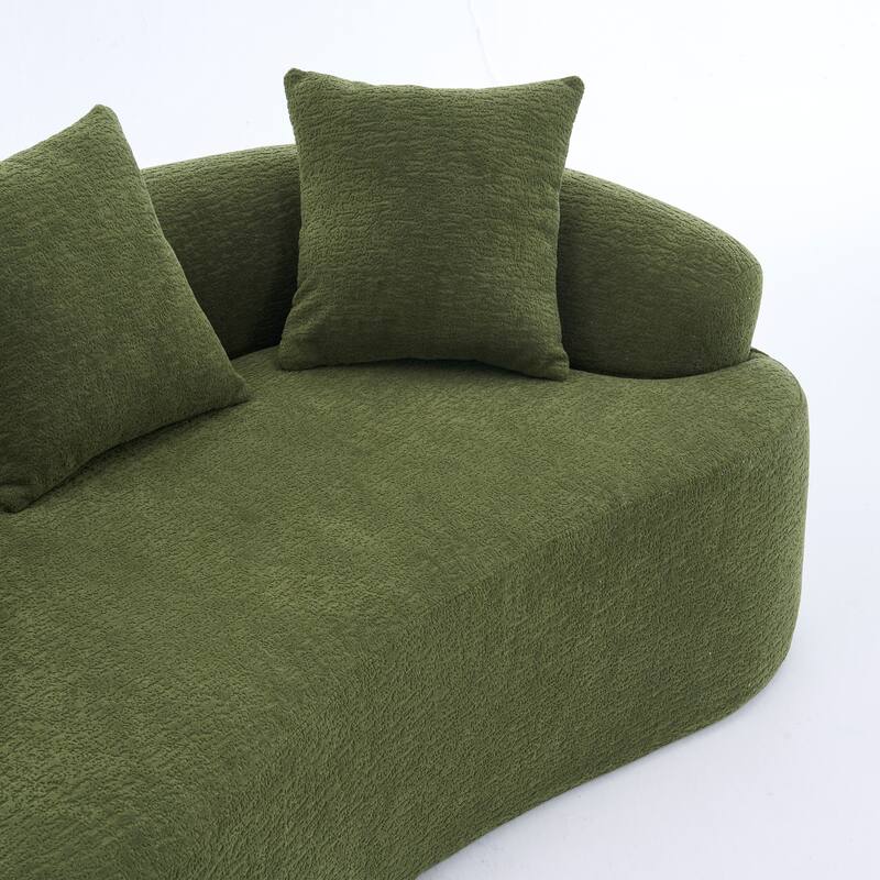 Chenille Curved Loveseat Sofa, Full Compression Sponge Sofa with 3 Pillow