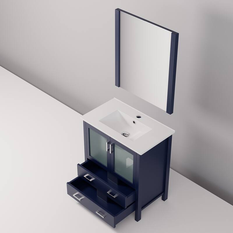 Bathroom Vanity with Ceramic Top, 28" x 32" Mirror, Soft Close Cabinet & Drawers, Scratch & Stain Resistant