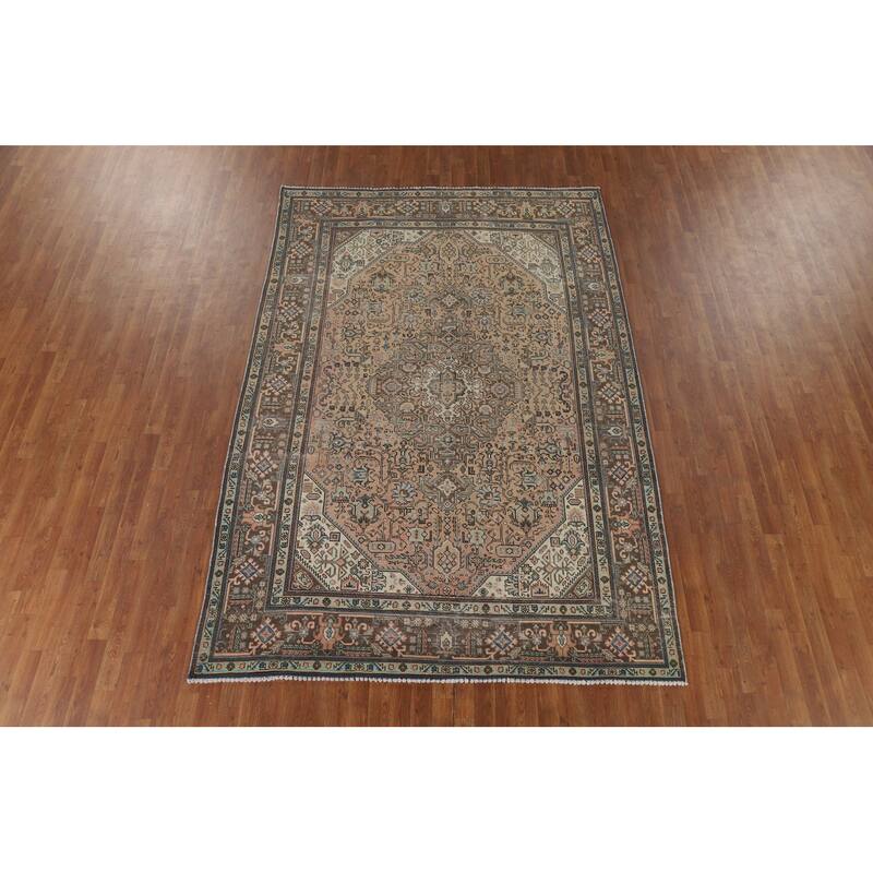 Geometric Tabriz Vintage Persian Area Rug Hand-Knotted Wool Carpet - 6'8" x 9'10"