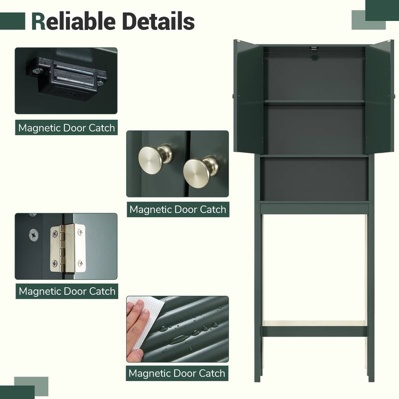 Gymax 66'' Over the Toilet Storage Cabinet w/Fluted Doors Adjustable