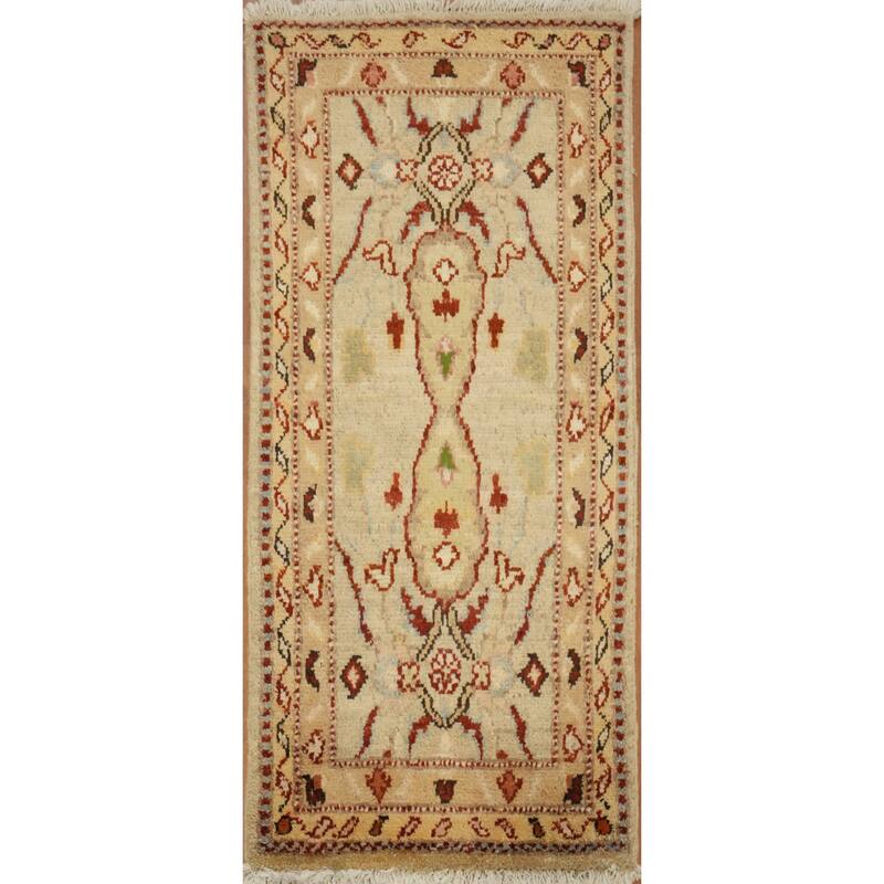 Hand Knotted Oriental 100% Wool Carpet Traditional Floral Beige & Ivories Peshawar Area Rug - 3' 4'' X 1' 6''