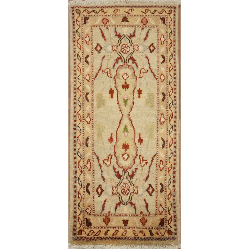 Hand Knotted Oriental 100% Wool Carpet Traditional Floral Beige & Ivories Peshawar Area Rug - 3' 4'' X 1' 6''