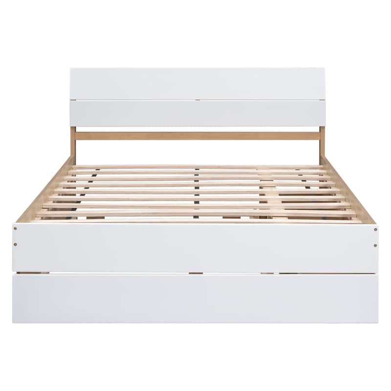 Modern Full Bed Frame With Twin Size Trundle And 2 Drawers, Full Size Bed