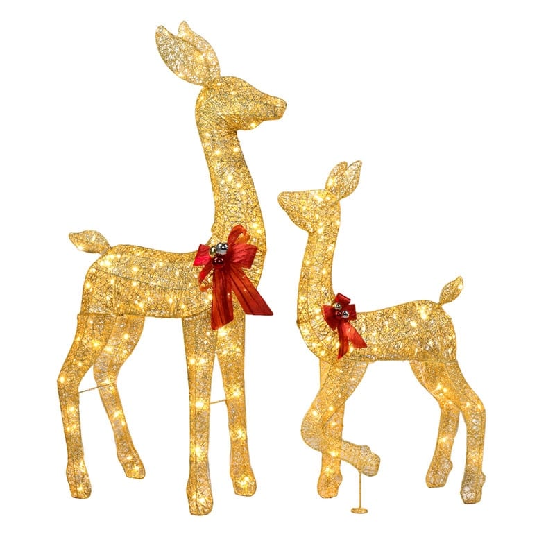 2-Piece Lighted Christmas Deer Family - Gold