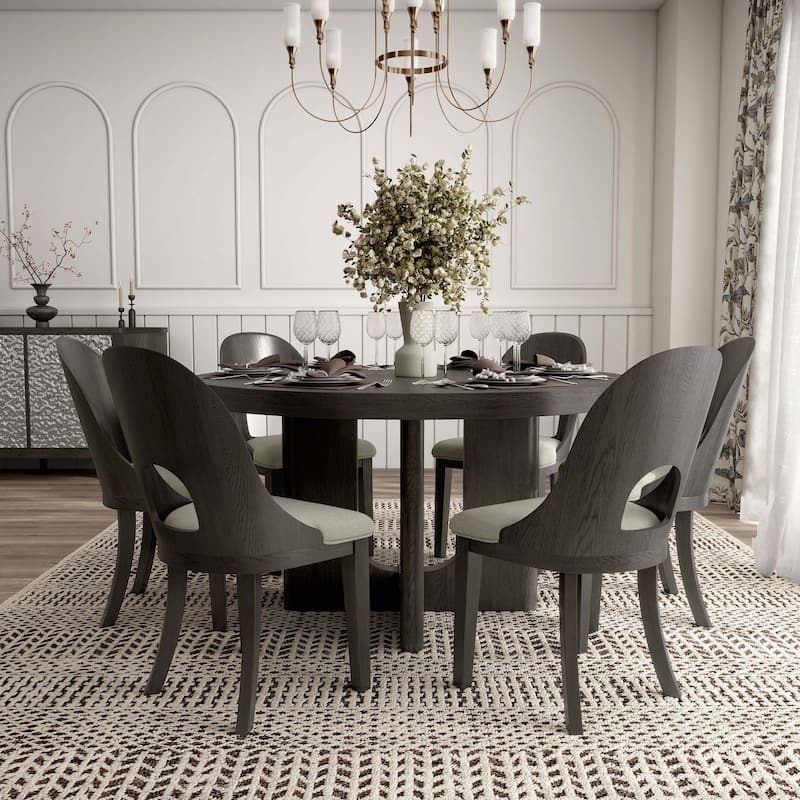 Furniture of America Piez Modern 7-Piece Solid Wood Round Dining Set - Ash Grey