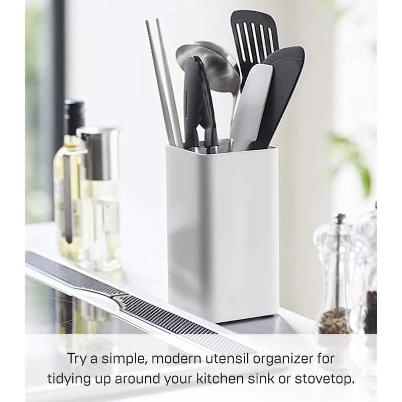Yamazaki Home Kitchen Utensil Organizer, Steel - L 3.74 x W 3.74 x H 7.09 inches