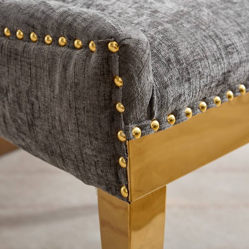 Chenille Dining Chairs, Modern Style with Curved Gold - Plated Legs & Rivet Trim, Upholstered Comfort , Set of 2