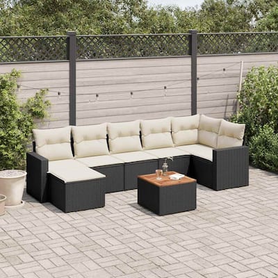 vidaXL Patio Sofa Set with Cushions Outdoor Furniture 8 Piece Poly Rattan - 21.7 x 21.7 x 14.6