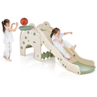 Costway 3-in-1 Toddler Slide with Buffer Zone Basketball Hoop & Ball - See Details