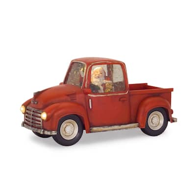 11.25" LED Red Truck Santa Table Top Decoration with Timer - B/O