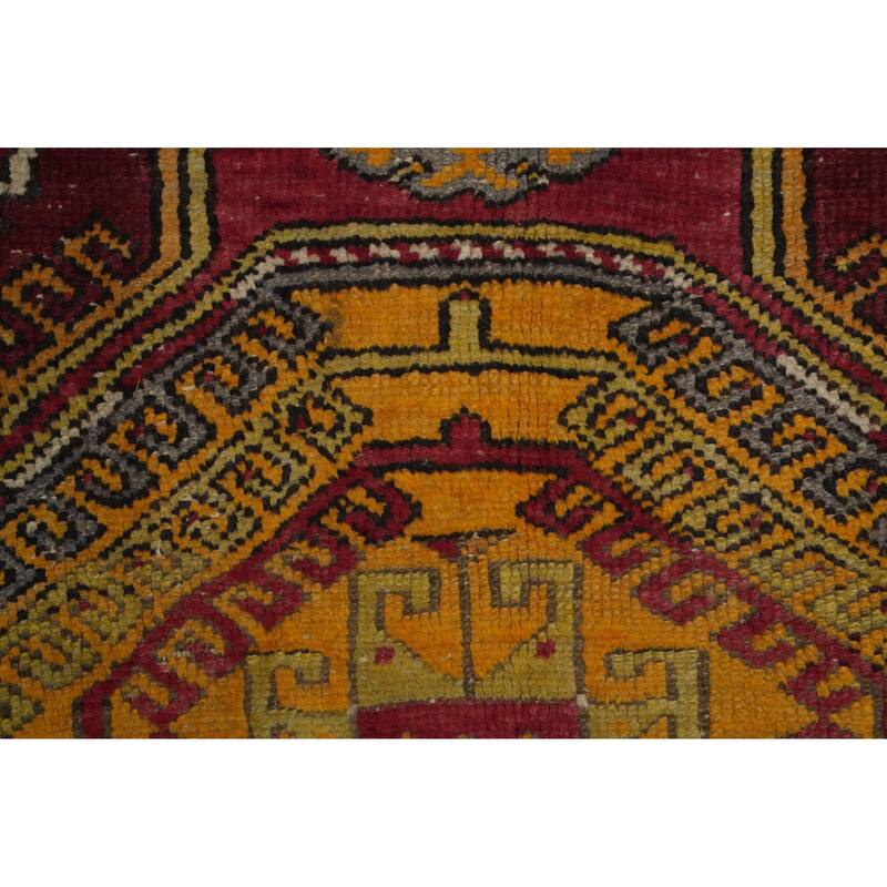 Hand Knotted Oriental 100% Wool Carpet Transitional Geometric Red Anatolian Area Rug - 6' 5'' X 4' 1''
