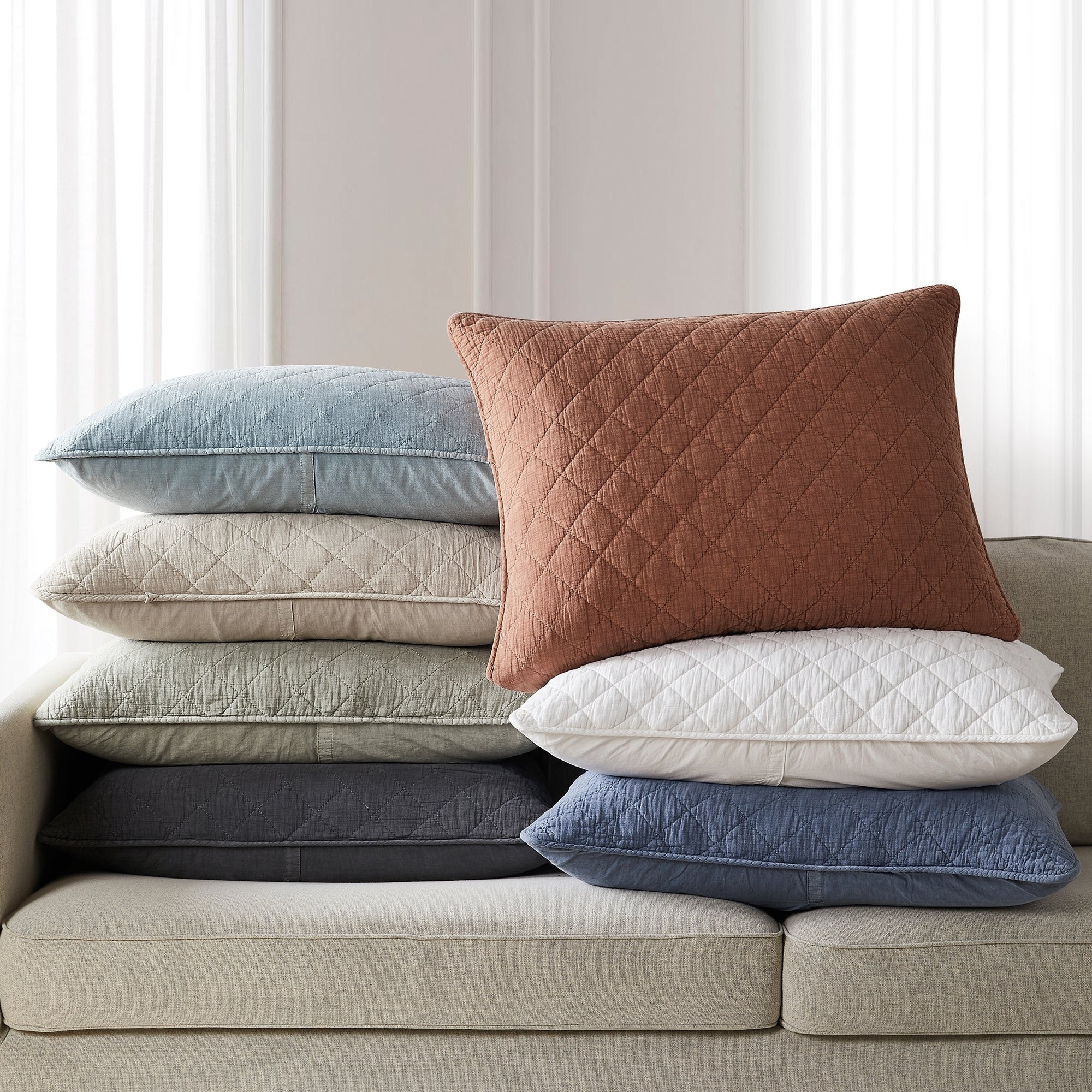 HiEnd Accents Stonewashed Cotton Gauze Traditional Style Solid Color Diamond Stitch 1 Piece Pillow Sham