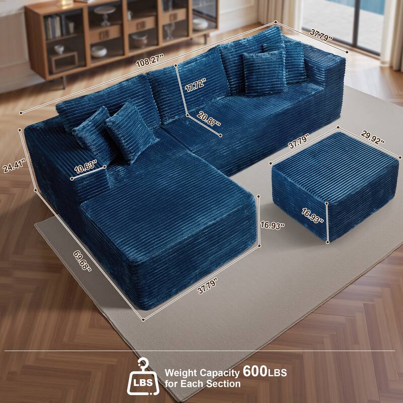 OVIOS All-Foam Cloud L-Shaped Lounger Sofa​ ​​With Ottoman​