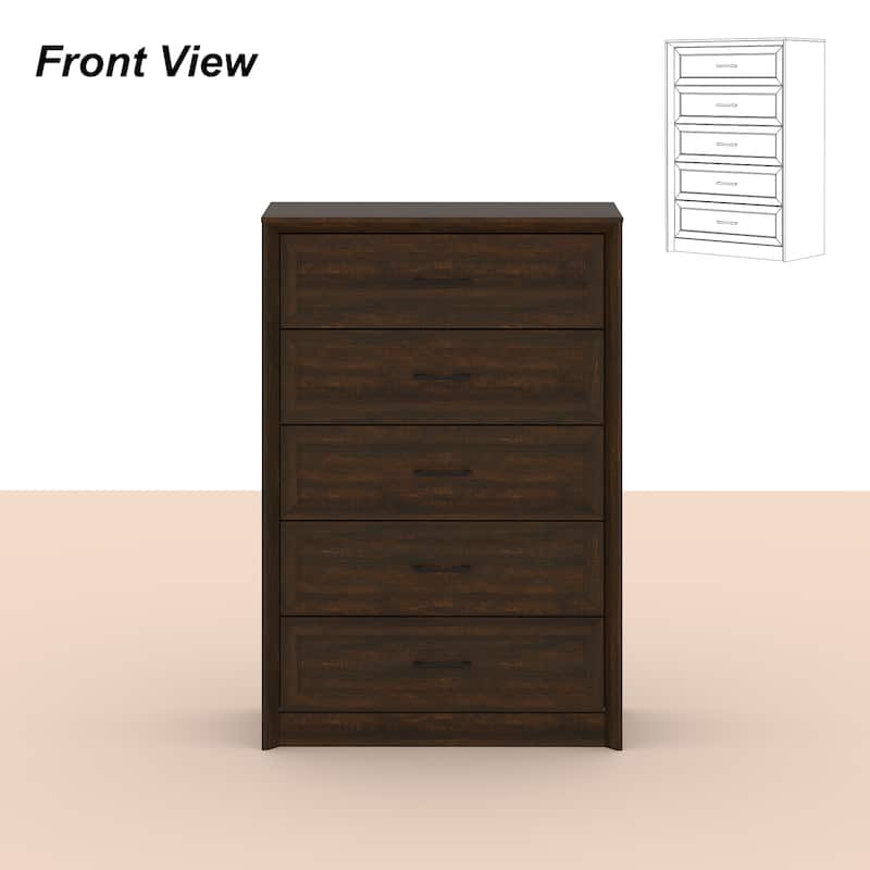 Farmhouse 5 Drawers Dresser 46.5" Tall Chest of Drawers White/Brown