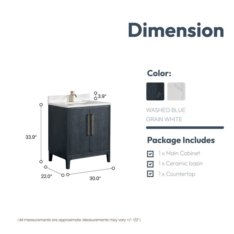 Gara Single Bath Vanity with Composite Stone Top without Mirror