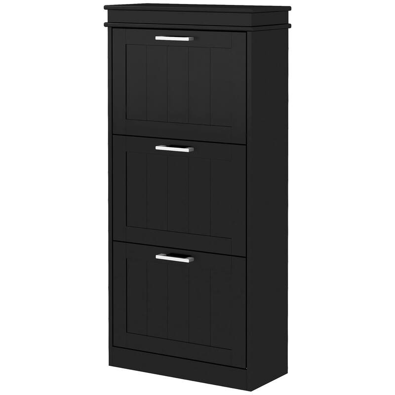 Narrow Shoe Storage Rack Cabinet with 3 Flip Drawers and Adjustable Shelves for Hallway, Entryway and Compact Space Organizer
