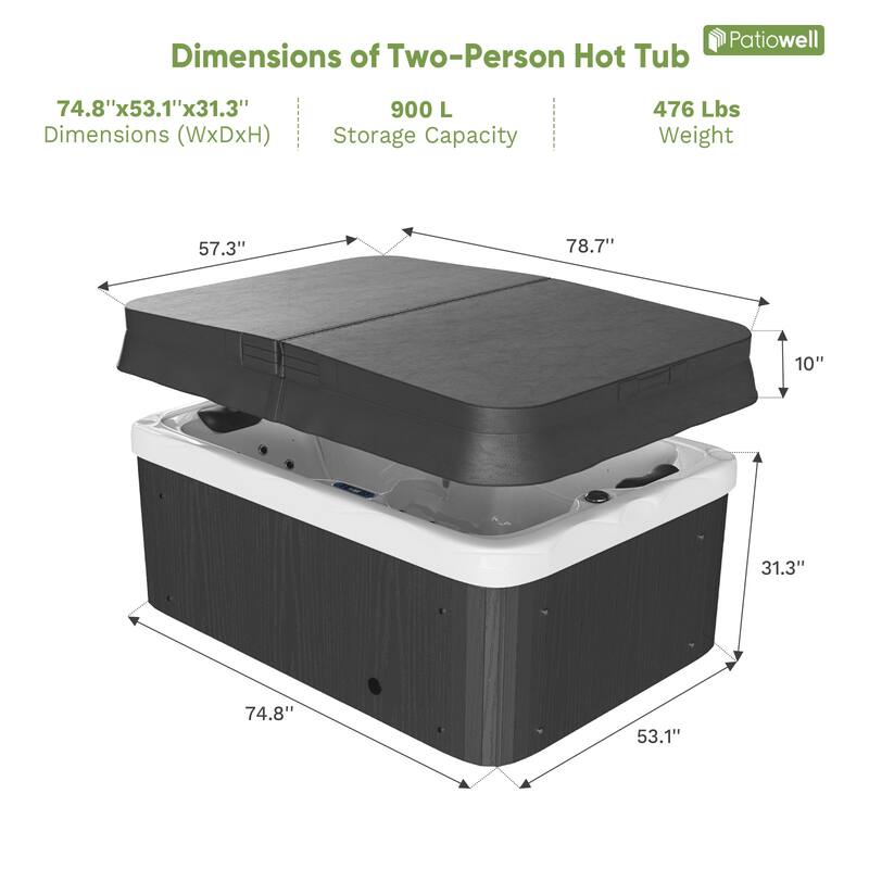 Patiowell 4-Person 41 Jets Hot Tub with Digital Control System-The Fresh Water System and LED Lighting-Intelligent