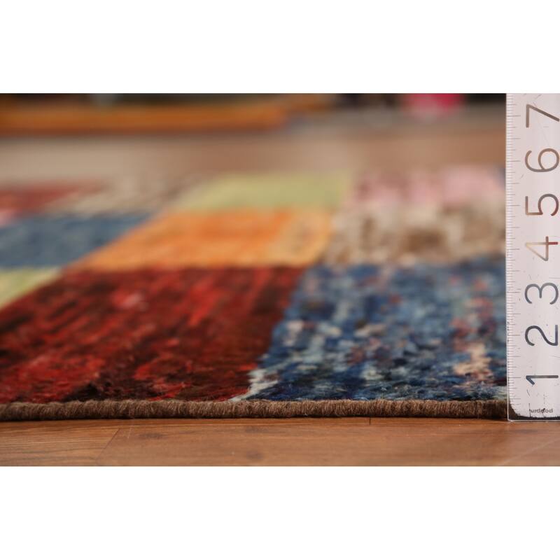 Checkered Moroccan Area Rug Hand-Knotted Wool Carpet - 6'8" x 9'11"