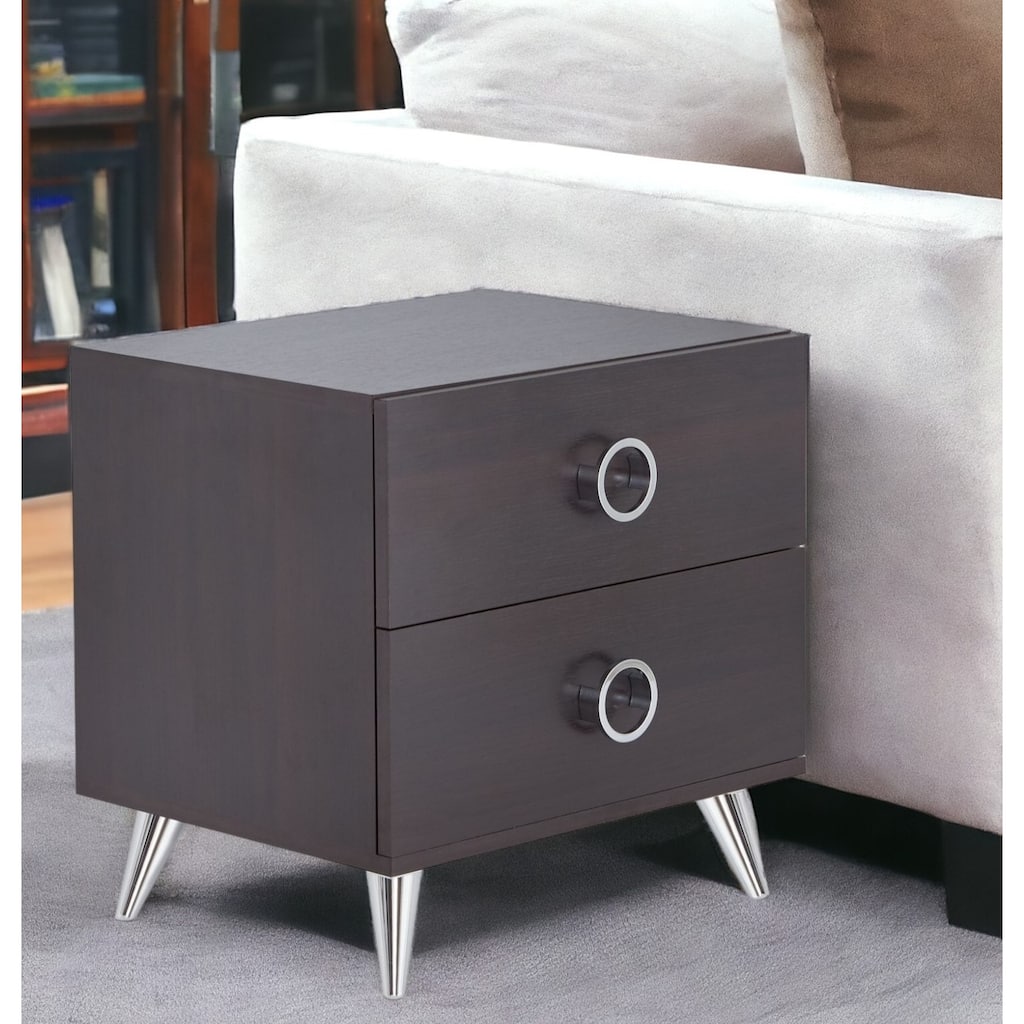 HomeRoots 20" Silver And Espresso End Table With Two Drawers - 20' X '20' X '17