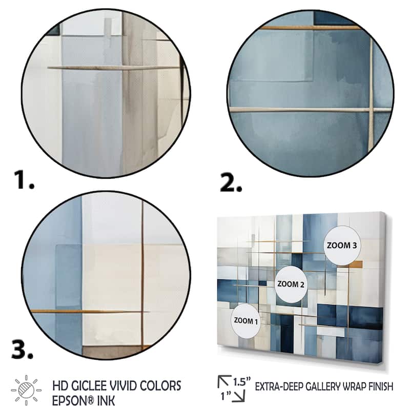 Designart "Blue Grey Line Art Abstract Geometrics I" Modern Multipanel Canvas Art Print set