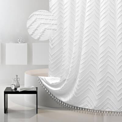 Boho Shower Curtain Tassel Woven Fabric Shower Curtain Modern