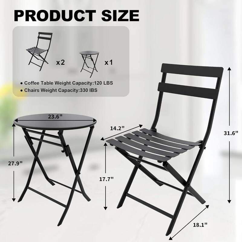 Outdoor Patio Foldable Bistro Set for Bar Garden Backyard