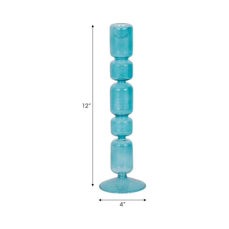 Glass Stacked Mix Bubble Taper Candle Holder - Blue