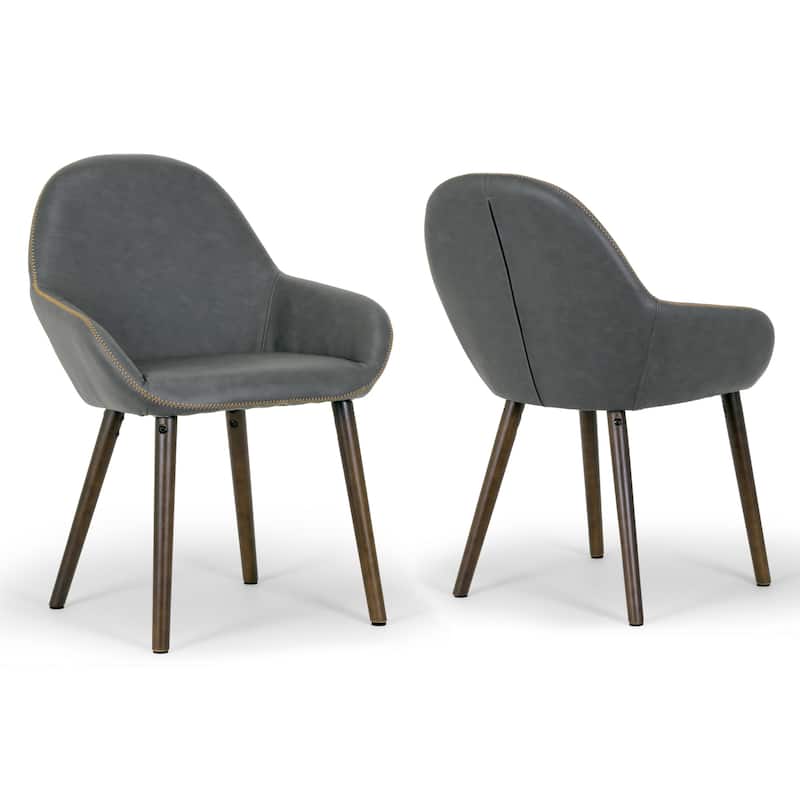 Alan Vintage Grey Faux Leather Contrast Stitch Arm Chair (Set of 2)
