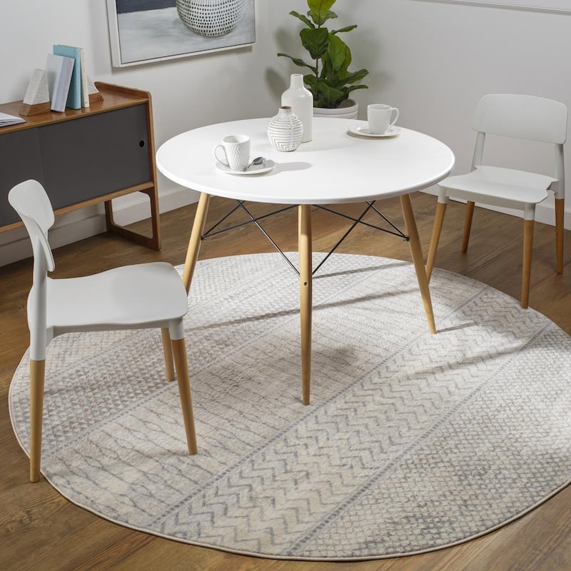 Livabliss Monaco Moroccan Tribal Area Rug - Silver/Grey - 6'7" x 6'7" Round