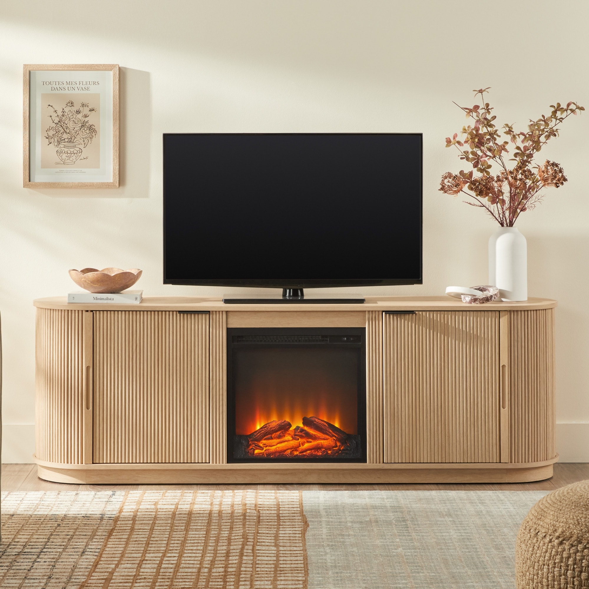 Beige fireplace tv stand sale