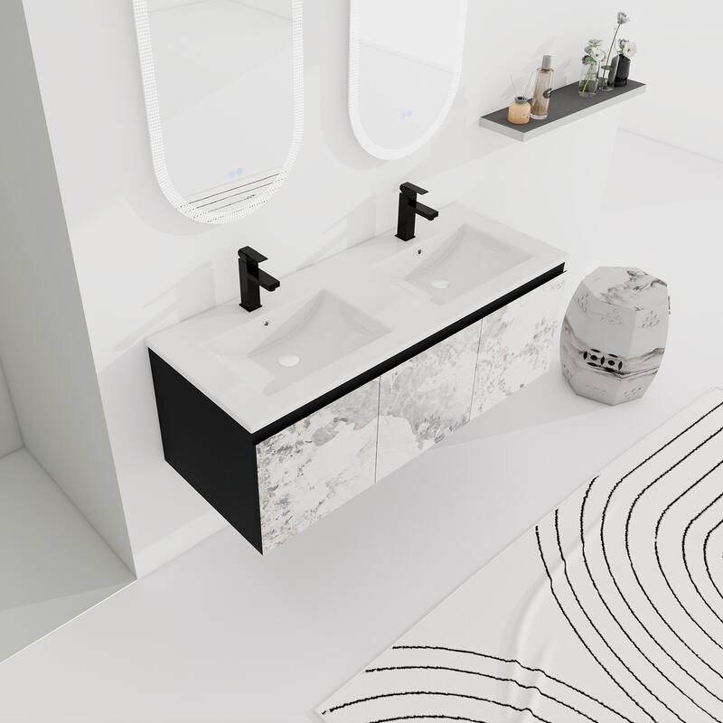 Plywood Wall Mounting Bathroom Vanity Set in Black with Integrated Ceramic Sink