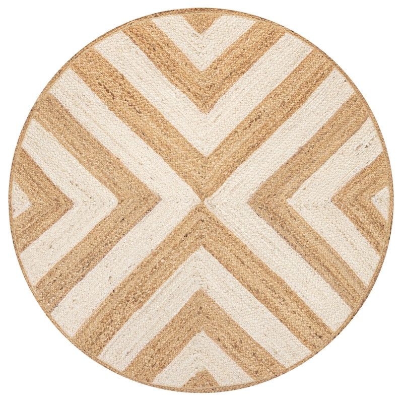 JONATHAN Y Petal Two-Tone Jute Hippy Circle Area Rug - 4' Round - Cream/Natural