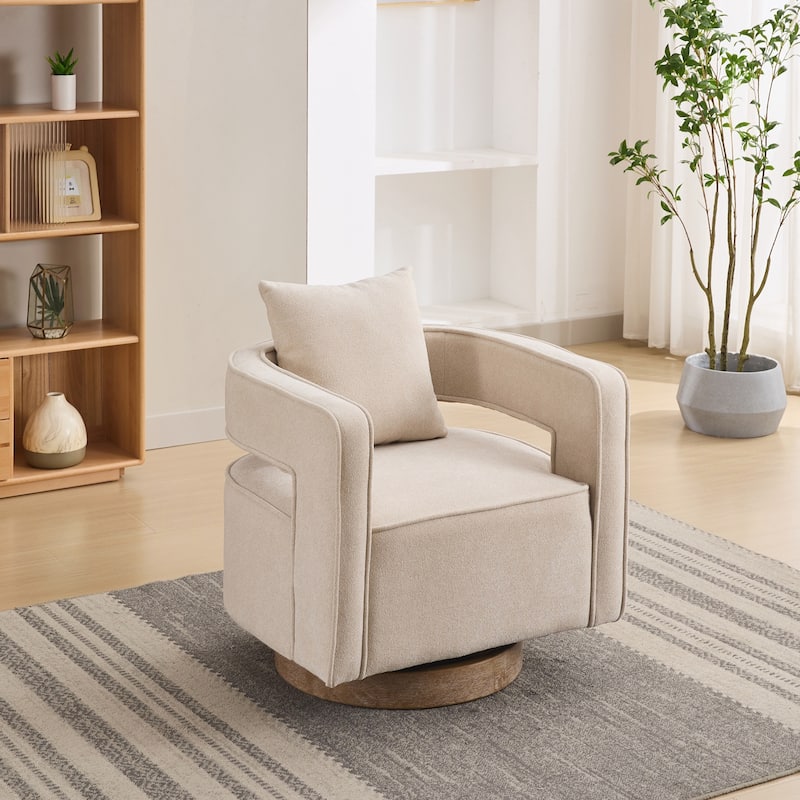 Swivel Accent Open Back Chair Modern Comfy Sofa Chair With Weathered Base For Nursery Bedroom Living Room Hotel Office - Beige
