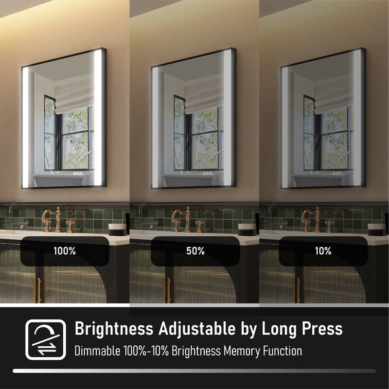 36"H Wall Mounted Bathroom Rectangle Framed LED Mirror With Memory Function