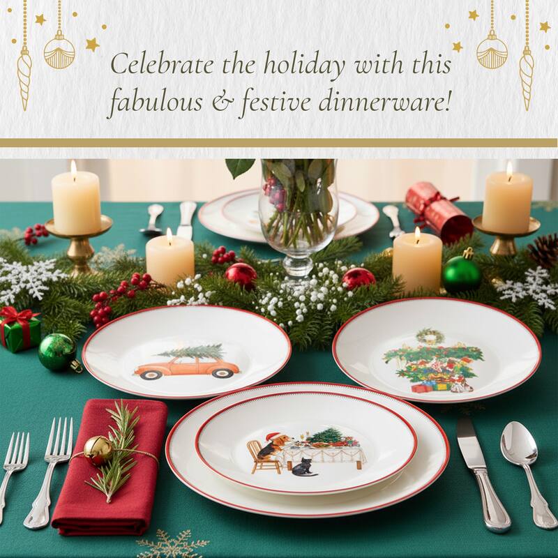 Spode Set of 4 Kit Kemp Doodles Christmas Cake Plates - 6-Inch