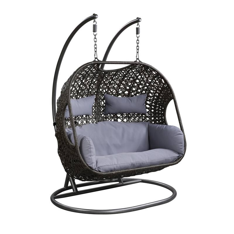 Patio Swing Chair with Tubular Stand and Wicker Weaving, Black