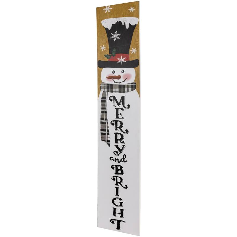 36" Snowman "Merry and Bright" Christmas Porch Board Sign Decoration