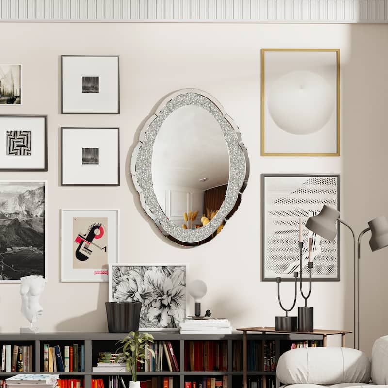Large Oval Glass Wall Clock with Diamond Crystal - 24"x32"